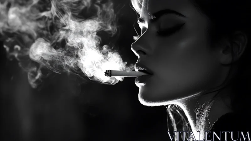 Side profile portrait shows subject smoking a cigarette