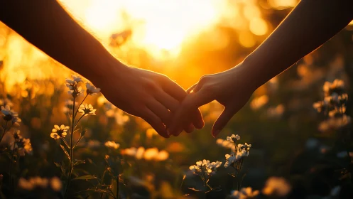 Two Hearts Holding Hands in Golden Sunshine