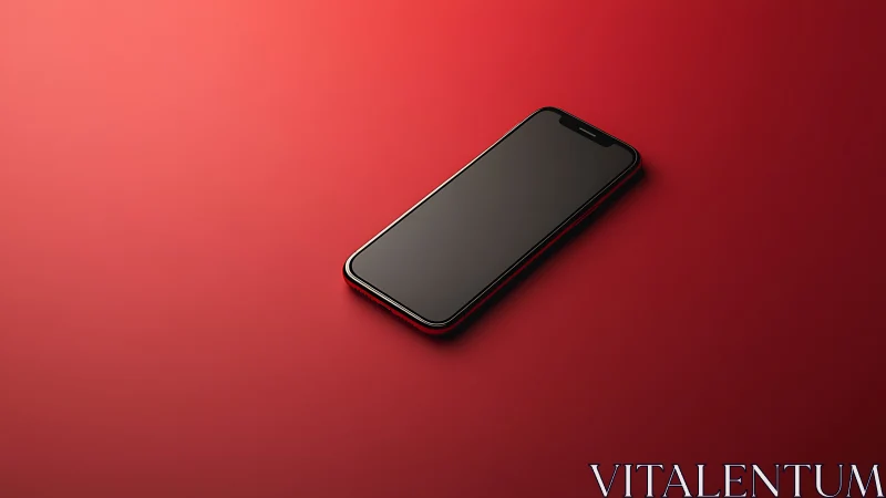 Dark smartphone poised against crimson gradient backdrop.