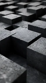 Dark concrete cubes forming geometric abstract field.