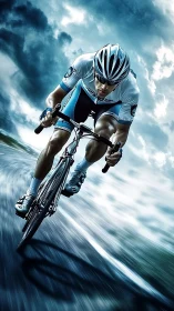 Cyclist maintains aerodynamic posture on a curved roadway