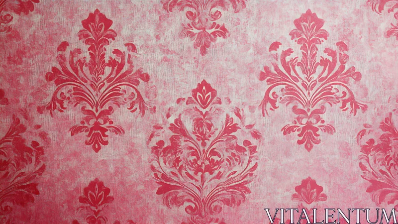 Ornate pink damask pattern against textured pastel backdrop.