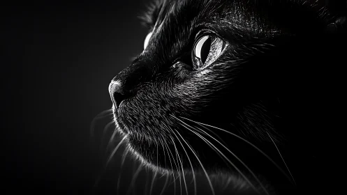 Black Cat Portrait: Close-Up Profile with Vertical Pupil Eye