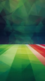 Geometric football stadium field with abstract crowd background.