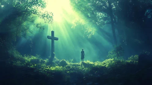 Sunlit forest crossroads where quiet wonder meets memory.