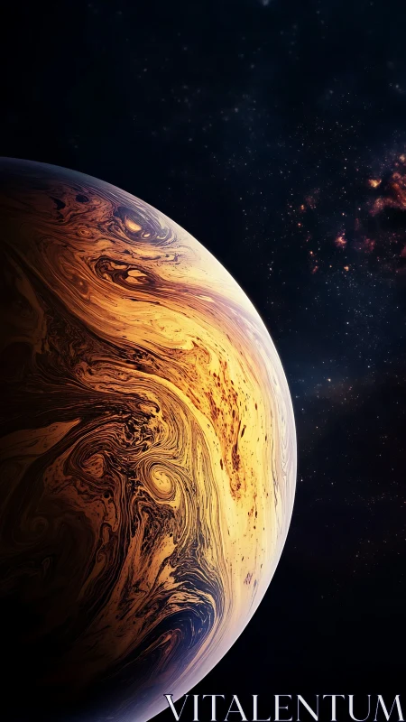 Rendered gas giant displays marbled atmospheric banding in space