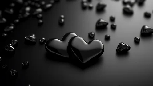 Two Obsidian Hearts Dance in Monochromatic Shadow Theatre