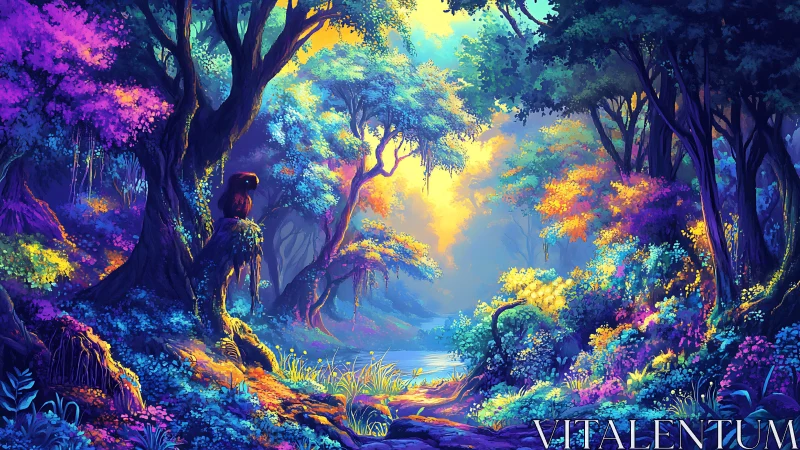 Bioluminescent Forest Canopy with Chromatic Vegetation Layering.