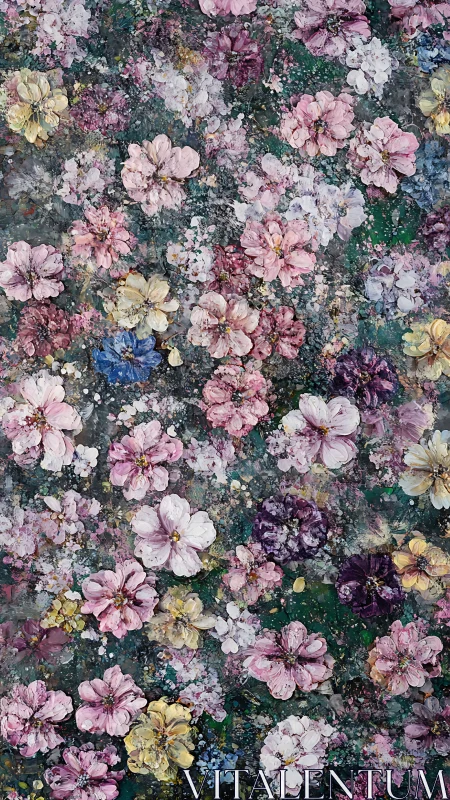 Dense floral arrangement in pink, cream, white, purple showing layered bloom pattern