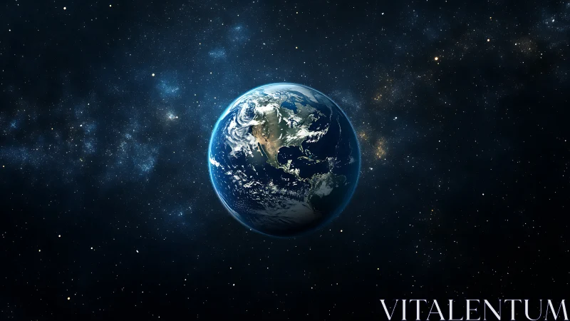 Planet Earth illuminated in deep star-filled outer space.