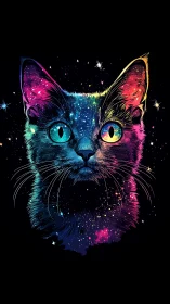 Neon Galaxy Cat with Glowing Eyes and Cosmic Sparkle.