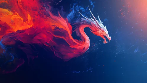 Fire dragon silhouette formed from swirling neon paint