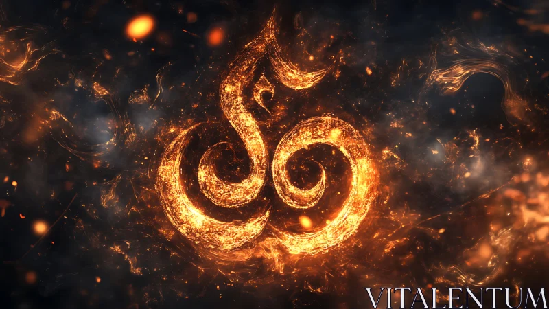 Incandescent Om Symbol Surrounded by Fiery Particle Dynamics