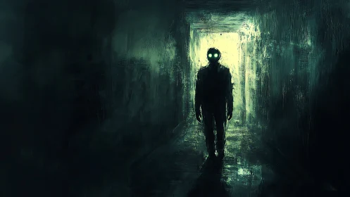 Neon-eyed wanderer stalking the last light of the corridor.