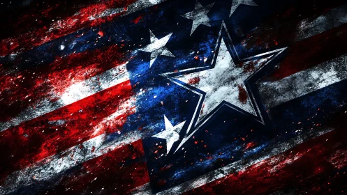 Grunge abstract starfield over distressed flag stripes design.