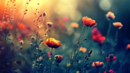 Golden Hour Poppies: Bokeh Depth Photography.