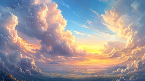 Digital sky illustration depicts layered clouds at sunset