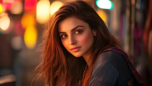 Photorealistic portrait with neon bokeh and cinematic lighting.