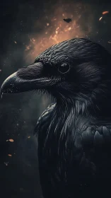 Raven profile rendered with dramatic backlight and sparks