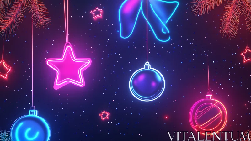 Neon Christmas ornaments glow against a deep galactic night