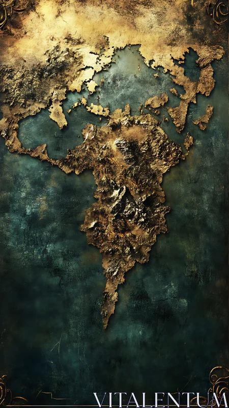 Golden fantasy world map glowing over deep teal seas.