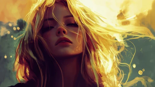 Sunfire muse drifting through molten golden daylight.