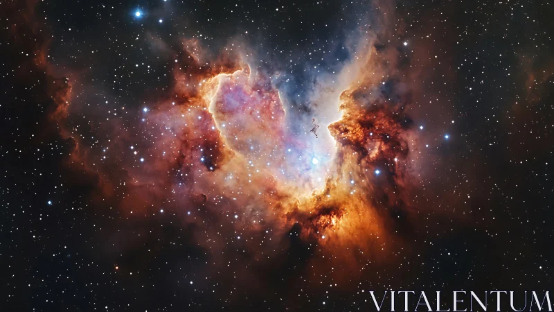 Bright emission nebula glows amid dense star field in space