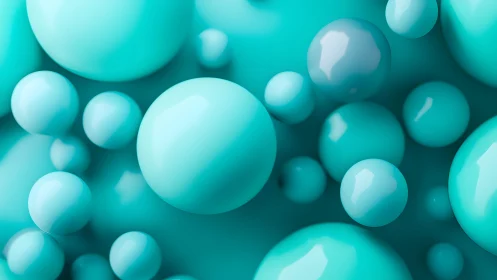3D teal spheres in layered abstract depth-of-field composition.