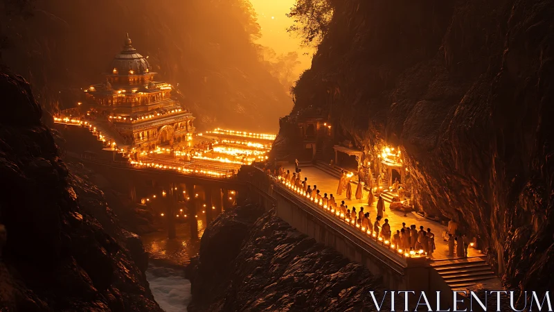 Terraced canyon temple illuminated by ritual flame arrays.