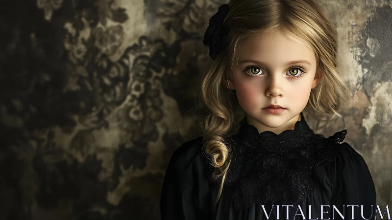 Young Subject Posed Against Deteriorating Textured Backdrop with Baroque Elements.