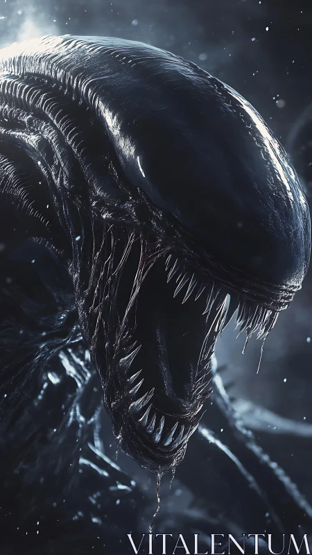 Nocturnal biomech predator roaring under star-slick shadows.