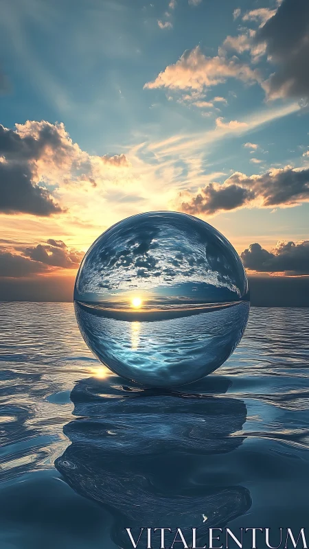 Sunset reflections held gently inside a floating glass sphere.