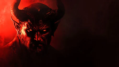 Horned demonic figure is rendered in high contrast red lighting