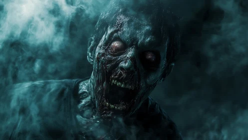 Rot-slicked revenant howls forward through toxic teal fog