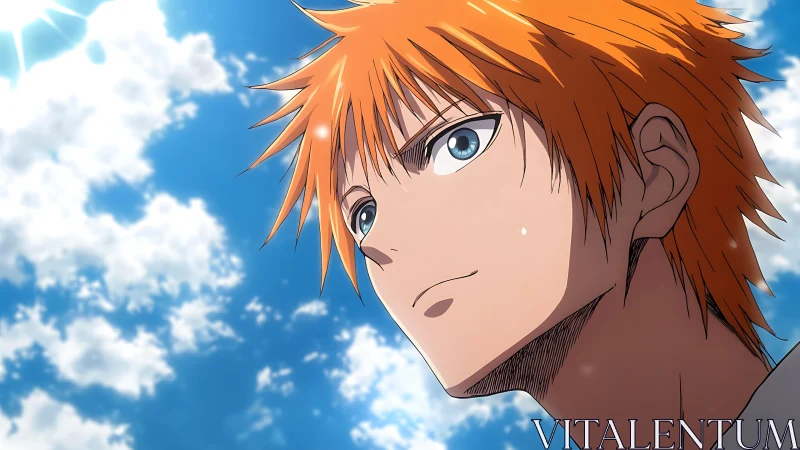 Sky-bright resolve on a flame-haired anime dreamer.