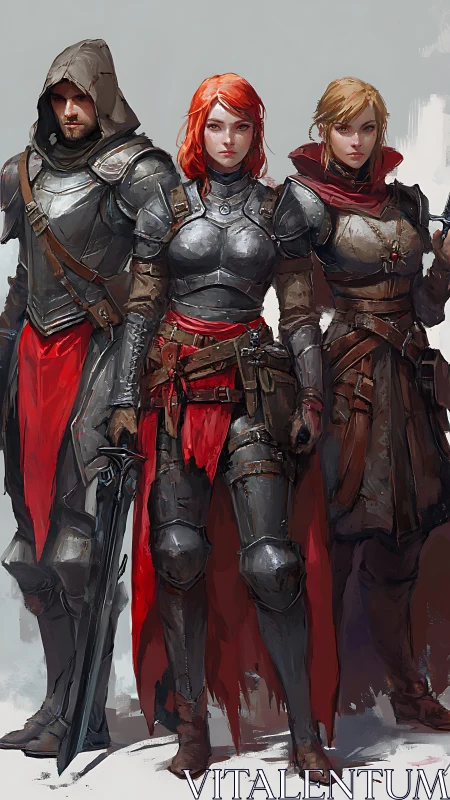 Armored fantasy trio stands united in grim determination