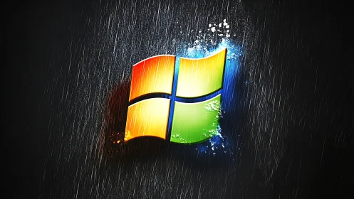 Radiant Windows logo glows against a dark rainy backdrop