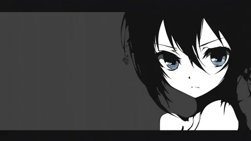 High contrast anime portrait isolates blue-eyed character gaze