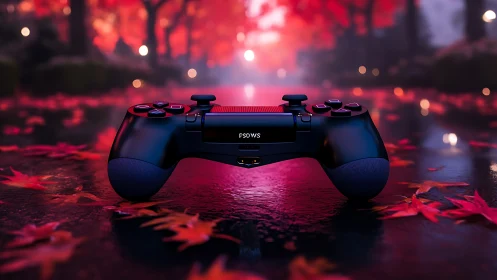 Neon Nexus: Gaming Controller Ablaze in Crimson Rebellion.