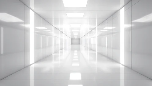 Minimalist White Corridor: Futuristic Commercial Interior Space