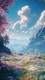 High-fidelity spring valley path under volumetric cumulus clouds