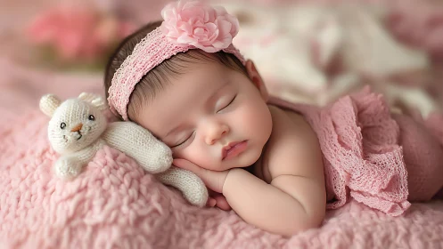 Blossom-napping baby drifts on a pink cloud of quiet dreams.