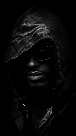 Hooded glow in the dark, a quiet portrait of cool mystery.