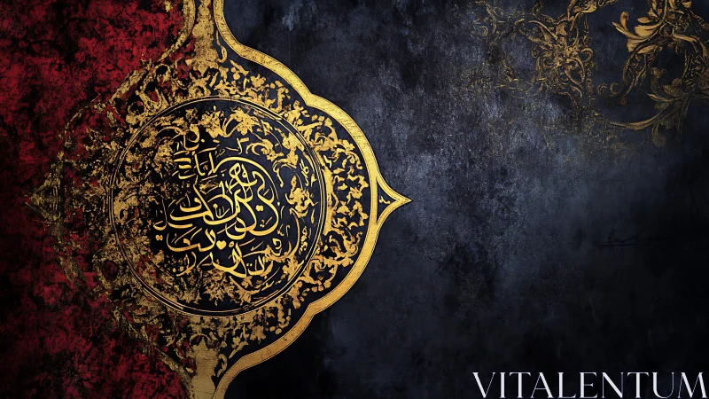 Ornate Arabic calligraphy medallion on distressed textured field