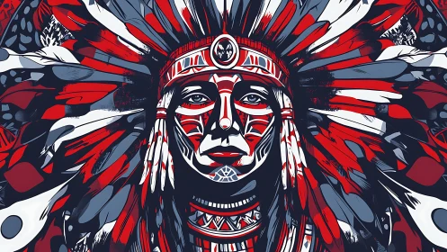 Crimson plume guardian in bold tribal vector storm.