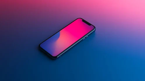 Modern smartphone with vibrant gradient display rendered in 3D isometric perspective.