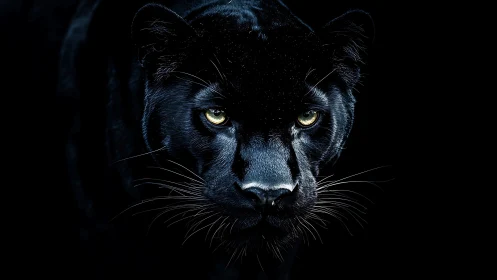 Black Panther's Piercing Golden Eyes Gaze Through the Darkness