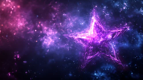 Radiant purple star glows gently in a dreamy cosmic sky