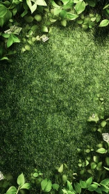 Green grass background with leaves and hidden money border.