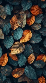 Overlapping teal and orange leaves with uniform surface detail.